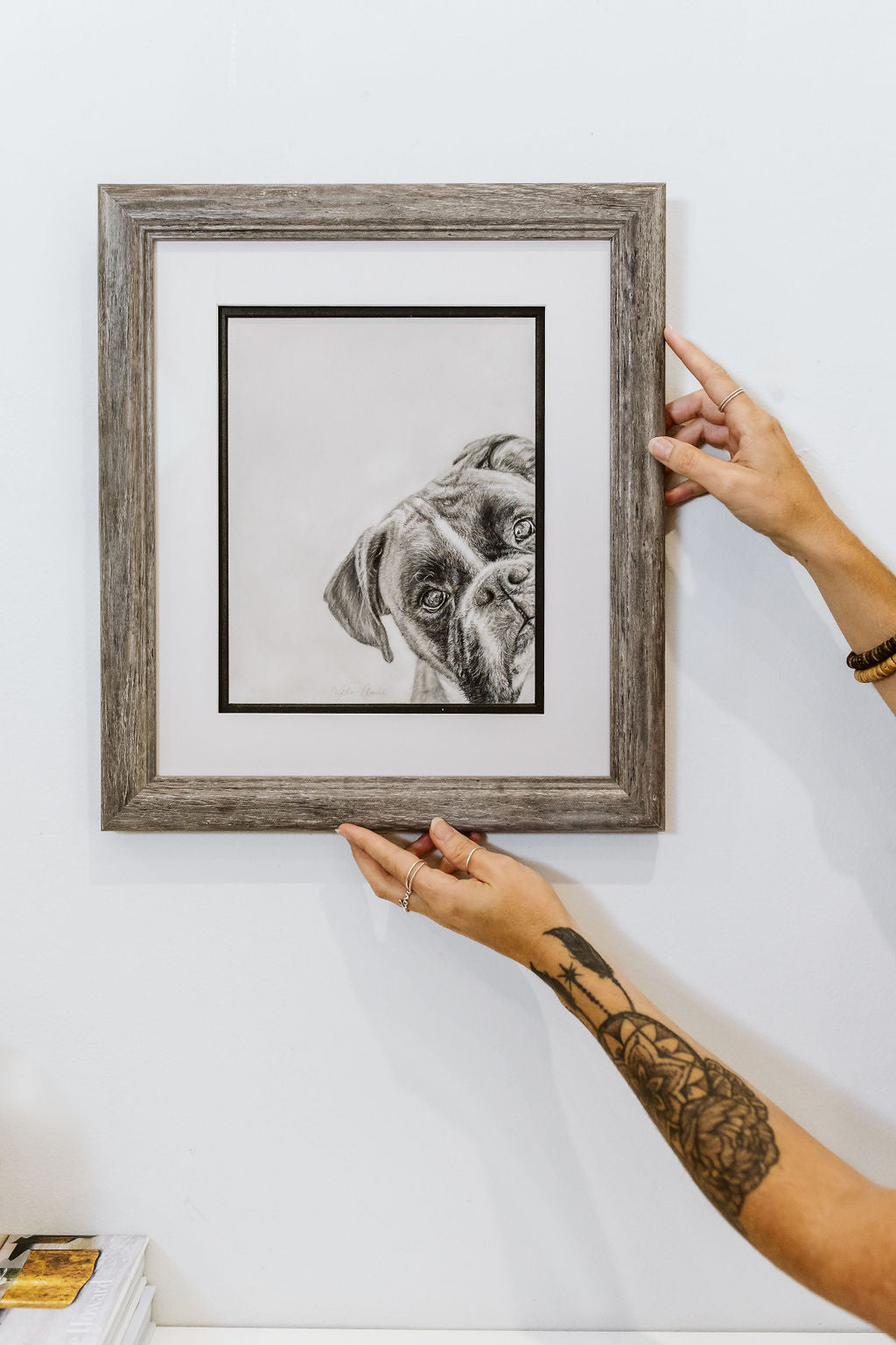 boxer dog pastel portrail in frame 