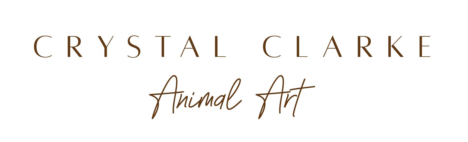 Text 'Crystal Clarke Animal Art' in a stylized font on a white background