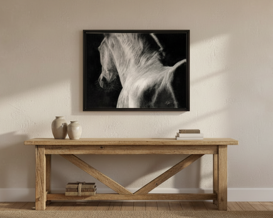 Canvas horse print in country home