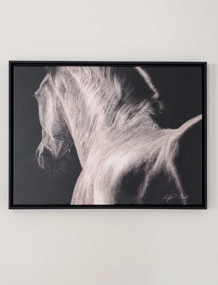 In the Rising Darkness horse canvas print full view black and white artwork by Crystal Clarke