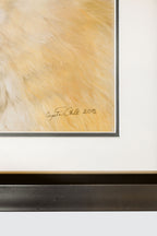 Framed artwork with a signature and date on a white background