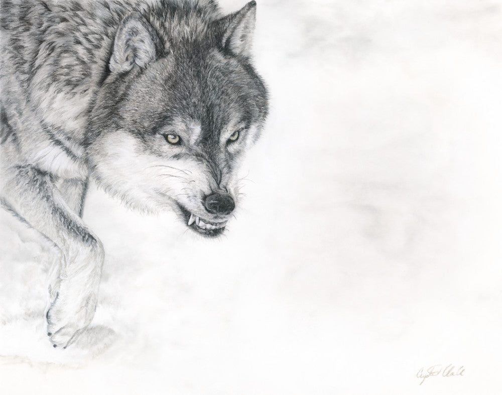 Pastel drawing of a wolf in a dynamic pose on a white background