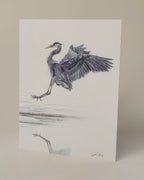 blue heron drawing on premium blank greeting card