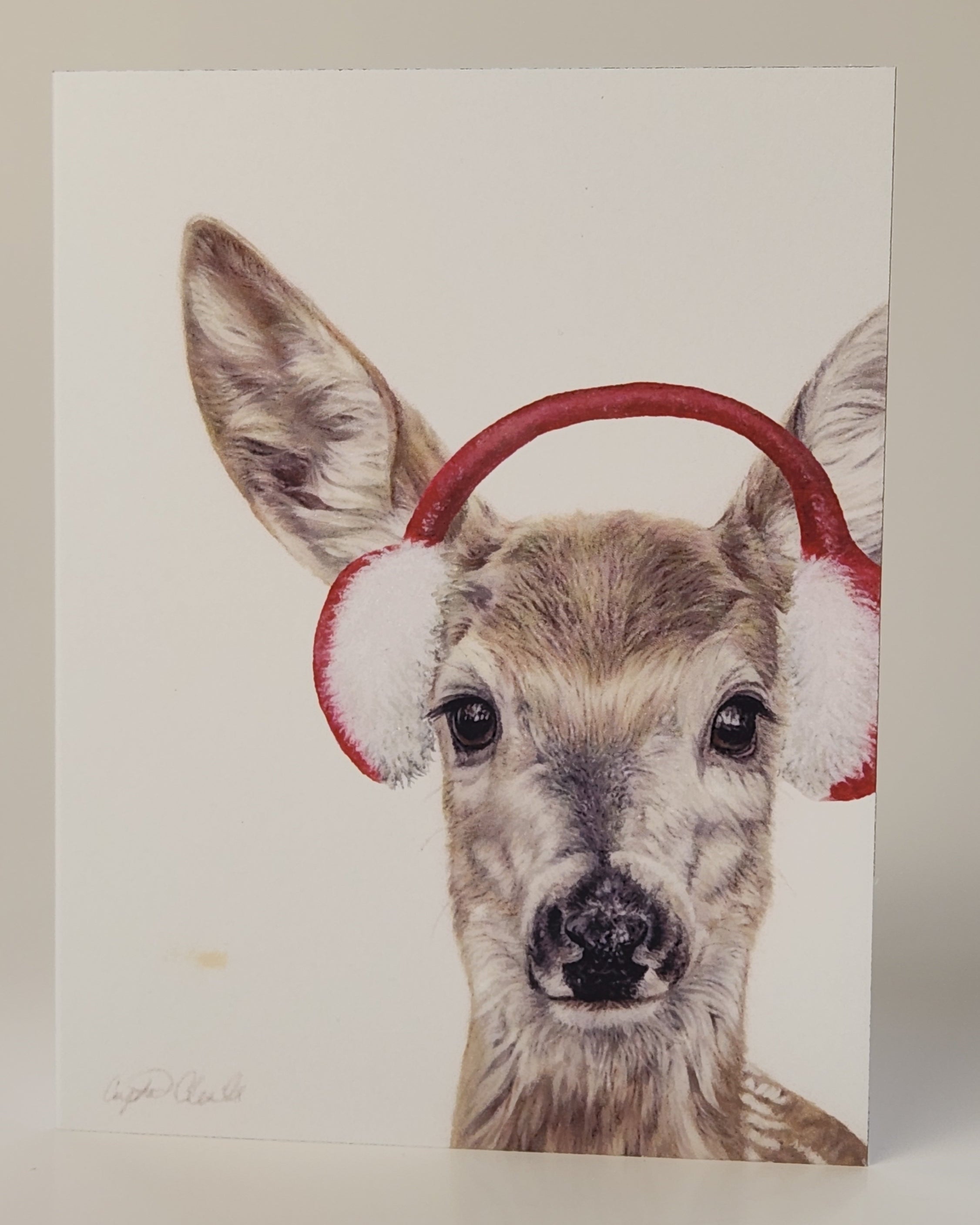 Drawing of deer with earmuffs