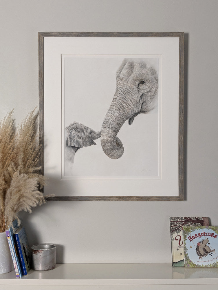 "With You" 16x20" Framed Original Elephant Pastel Artwork