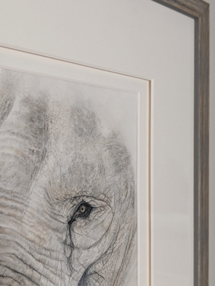 "With You" 16x20" Framed Original Elephant Pastel Artwork