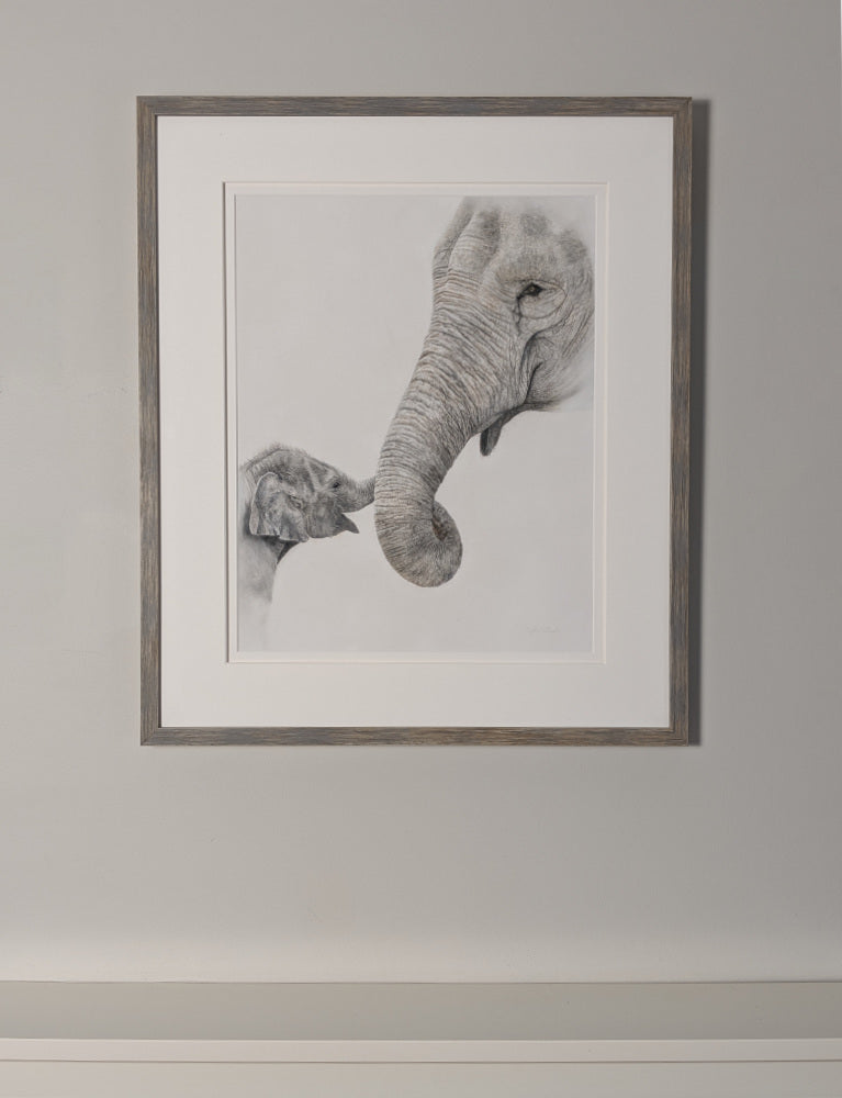 "With You" 16x20" Framed Original Elephant Pastel Artwork