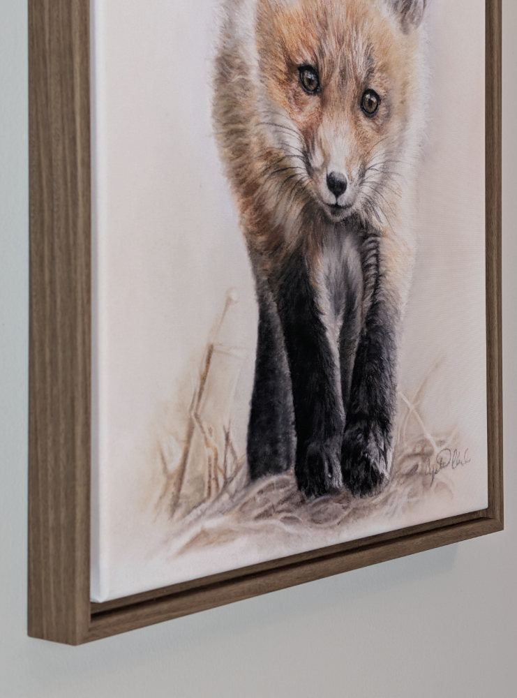 Framed artwork of a fox on a white background