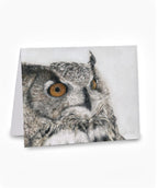 Greeting card with an owl drawingon a white background