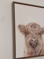 Hand drawn highland cow on a large canvas print in frame