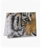 Greeting card with a tiger's face drawing on a white background